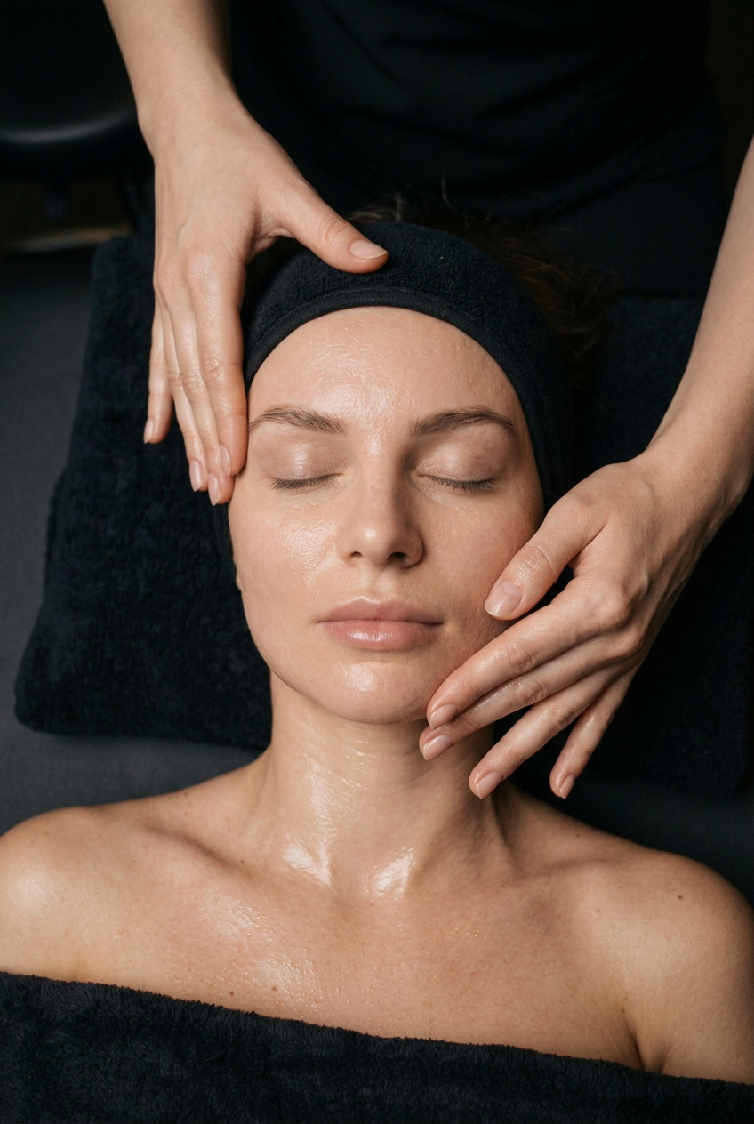 Esthéticienne appliquant un soin YUMI Skincare sur la pommette