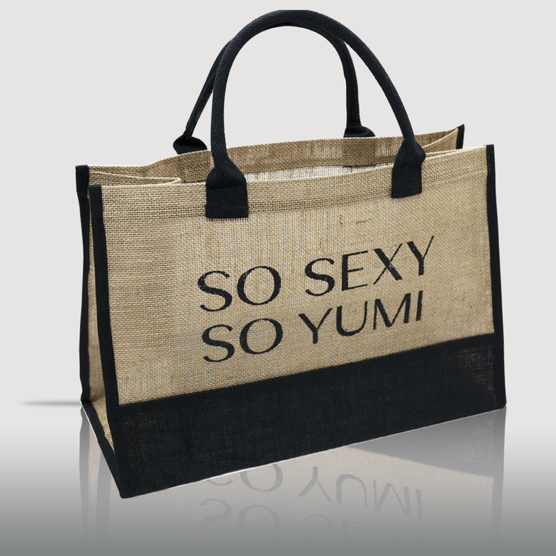 "SO SEXY SO YUMI" jute tote bag