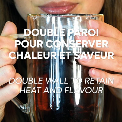 Tasse verre double paroi avec infuseur & cuillère doseuse bois - 40cl