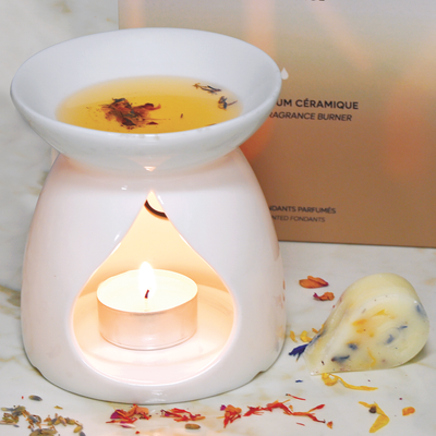 Pack de 1 coffret de 16 fondants parfumés + 1 brûle parfum céramique