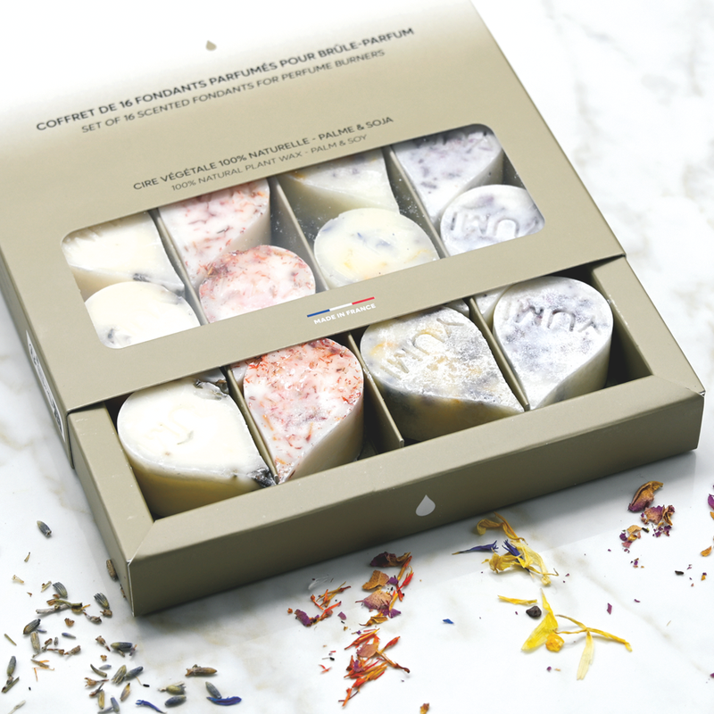 Pack de 1 coffret de 16 fondants parfumés + 1 brûle parfum céramique