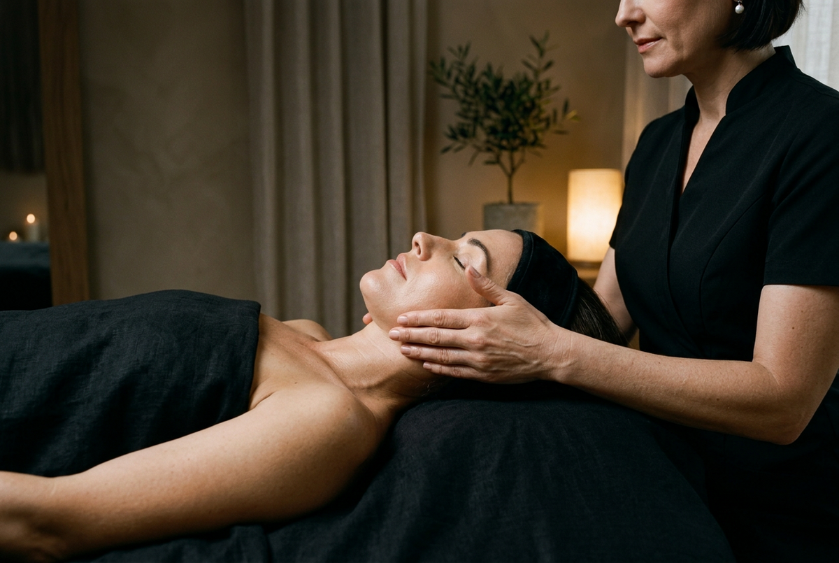 Cliente souriante après un soin du visage YUMI